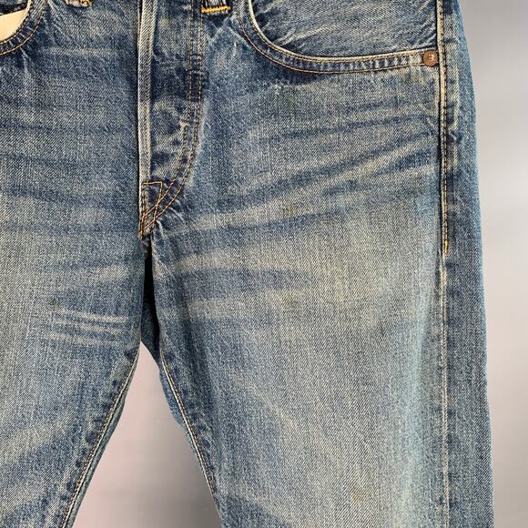 RRL by RALPH LAUREN Size 29 Blue Cotton Distressed Straight Button Fly Jeans - Picture 6 of 10
